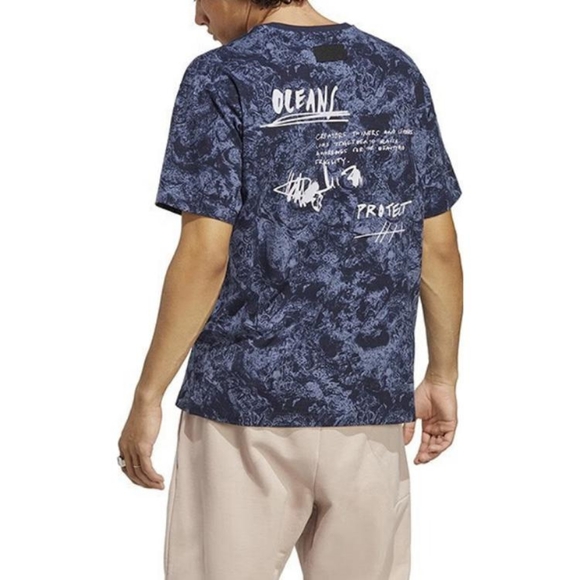 Unisex 2XL adidas Parley blue allover print tee HR6995 - Picture 5 of 9